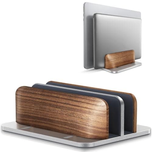 LOXP 𝟮𝟬𝟮𝟲 𝗨𝗽𝗴𝗿𝗮𝗱𝗲𝗱 Aluminum Vertical Laptop Stand, [Black Cedar Wood Dual-Slot], Desktop Adjustable MacBook Stand, Adjustable Base, for MacBook Pro/Air, (up to 17.3-inch Gaming laptops) - Image 1