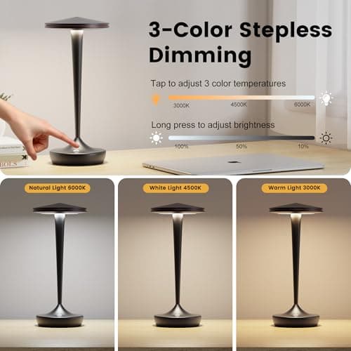 JALVDE Cordless Lamp Rechargeable LED Table Light,48Hrs Battery Operated Table Lamp,Potable Lamp with Stepless Dimming and Waterproof Lamp for Kitchen,Dining,Shower,Outdoor Patio,Camping (1PBlack) - Thumbnail 2