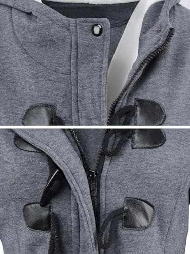 STOLKISS Women's Winter Thicken Jackets Cotton Coat with Hood Fashion Fleece Warm Long Insulated Shells Horn Button Jacket - Thumbnail 6