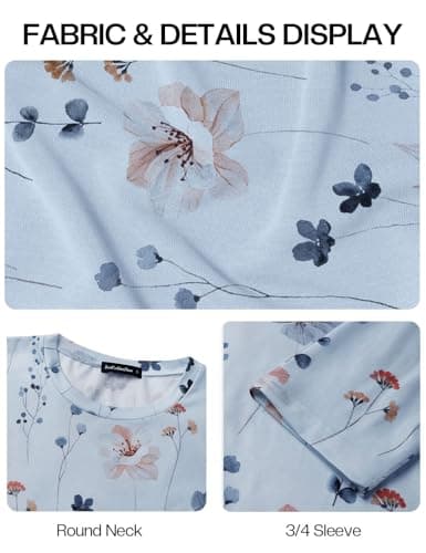 JUSTFASHIONNOW 3/4 Length Sleeve Tunic Tops for Women Loose Fit Dressy Casual Plus Size Blouses Shirts Asymmetrical Hem Floral Top（Sky Blue，X-Large - Thumbnail 6