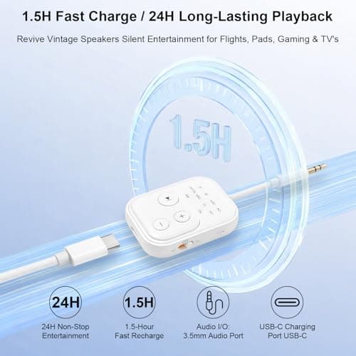 2026 Pro Bluetooth 6.0 Transmitter Receiver for Airplane/TV/Gym, [aptX HD Lossless] Wireless 3.5mm Audio Adapter for Headphones, 24H Battery, Low Latency Auto-Sync, Universal for Car/Home Stereo - Thumbnail 5