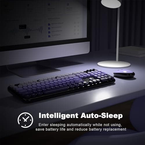 Dilter Wireless Keyboard Mouse Combo, Typewriter Full Size Keyboard and 2 in 1 USB Connected Mouse for Windows 7/8/10, Laptop, Desktop, PC, Computer (Black Purple) - Thumbnail 5
