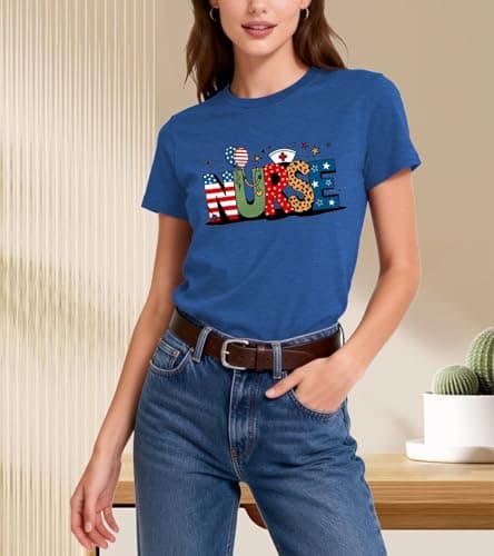 HARESEN 4th of July Nurse Shirt - Patriotic Nurse Shirts American Flag T-Shirt Nurses Inspirational Tee - Thumbnail 3