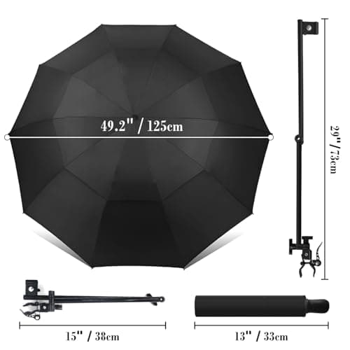 Patio Umbrellas with Adjustable Universal Clamp,Beach umbrella with 10 Sturdy Ribs,Manual Open & Close outdoor umbrella,Portable Umbrellas for Rain,Beach Chair,Golf Cart,Stroller (Black 49″/Type A) - Thumbnail 3