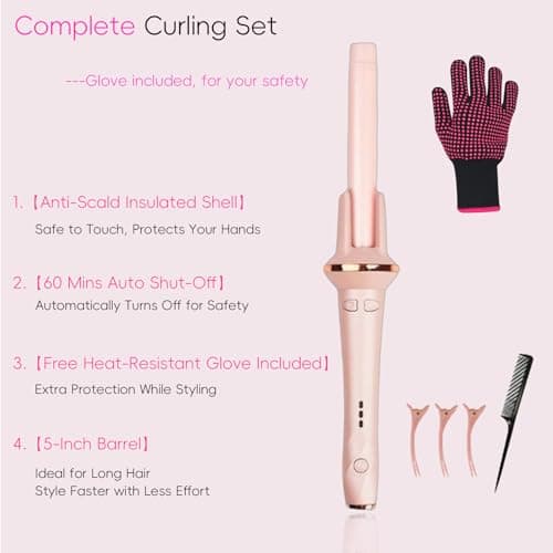 Automatic Curling Iron, 1 Inch 2-Way Auto Rotating Hair Curler for Long Thick Hair, Fast Heating Ceramic Curling Wand with 3 Heat Settings, Anti-Scald, Beginner Friendly, 60 Mins Auto Shut-Off - Thumbnail 4