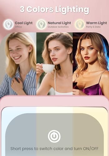 SisKokoro Compact Mirror, Rechargeable 30X Magnifying Mirror with 3 Lighting Modes & Dimmable Brightness, Portable Travel Makeup Mirror with Light, Essentials for Travel, Pocket, Purse Pink - Thumbnail 4