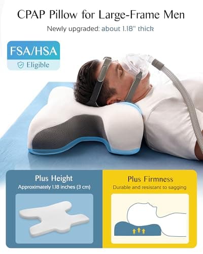Joynox CPAP Pillow for Larger-Framed Men, Ergonomic Memory Foam Bed Pillow to Reduce Air Leaks, Facial Pressure, Height Adjustable for Side Back Stomach Sleepers, 23.6"x15.74"x5.11"/5.9" - Thumbnail 3