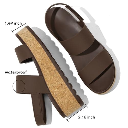 Marc Ford Women's 2026 Chocolate Cork Wedge Sandals Platform Chunky Lug Sole Lightweight Comfortable Waterproof Summer Beach Vacation Essentials Trendy Walking Shoes Resort Wears Size 7.5 - Thumbnail 4