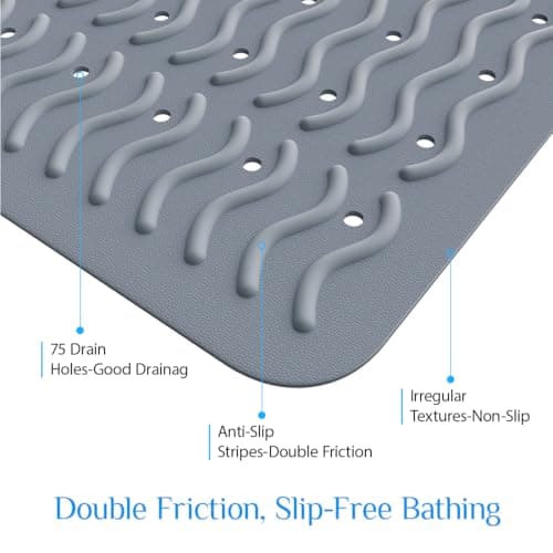 Non Slip Bathtub Mat & Shower Mat, 31x15'' Anti Slip Bath Mat for Tub, Soft TPE Anti-Skid Bathroom Mat with 194 Suction Cups & Drain Holes, Wave-Textured Grip, Machine Washable, Grey - Thumbnail 2
