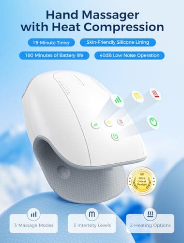 Estefanlo Hand Massager with Heat and Compression, Cordless Hand Massager for Arthritis Pain Relief, 3 Modes Air Compression Finger Massage Device, 2 Heat Levels, Washable Silicone Liner - Thumbnail 3