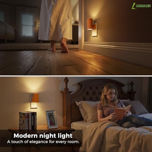 L LOHAS LED Night Light, Modern Night Lights Plug into Wall, 2 Pack Dusk to Dawn Sensor Nightlights, 3000K 0-100LM Adjustable Brightness, Dimmable Night Lights for Hallway Bedroom Stairway - Thumbnail 6
