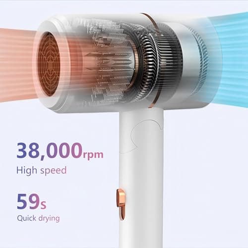 YOZTRS Foldable Ionic Hair Dryer with Diffuser, 800W Fast Drying Blow Dryer, 38000 RPM, Lightweight, Pink Blue, for Home & Travel (White) - Thumbnail 3