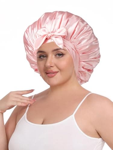 Vettres Double Layer Satin Bonnet for Sleeping with Detachable Eye Mask Adjustable Night Cap for Curly, Natural, Braided Hair Reduces Frizz & Locks in Moisture Yellow Strawberry - Thumbnail 3