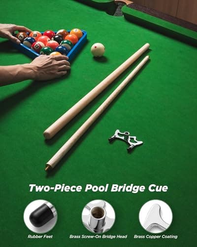 LOCKCUE 57" 2 Piece Pool Cue Stick, Maple Wood with Chrome-Plated Zinc Alloy Screw-on Billiard Bridge Head - Thumbnail 2