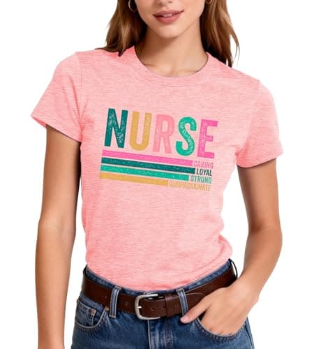 Nurse Shirt Women Nurseing School T Shirt-Vintage Nurse Short Sleeve Medical Tee Tops Inspirational Shirt A-Pink - Thumbnail 2