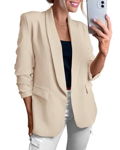KIRUNDO Womens Blazer 2026 Spring Fall Bussiness Casual Long Sleeve Open Front Work Office Dressy Suit Jackets with Pockets(Beige, Large) - Image 1