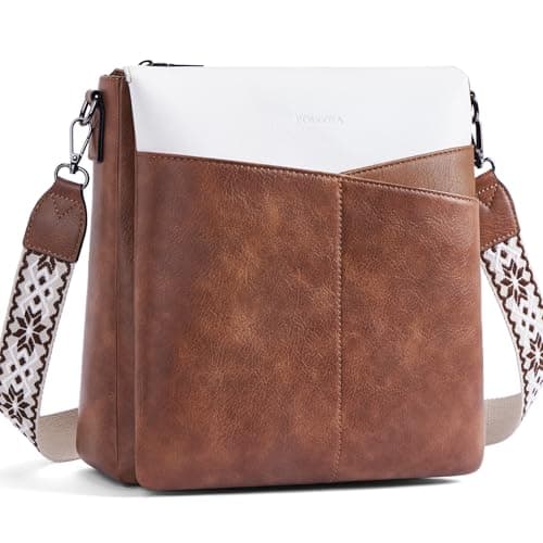 POIUGOYA Leather Crossbody Bags for Women,Medium Dual Main Pockets Crossbody Purse,Lightweight Shoulder Bag for Travel/Work - Image 1