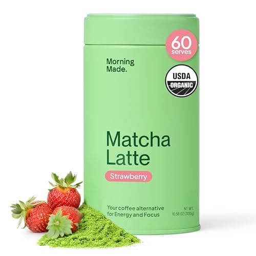 Morning Made 10.6 oz Strawberry Ceremonial Grade Matcha Powder - 60 Servings, Sweetened, USDA Organic - Premium Japanese Green Tea in Resealable Tin - Rich in Antioxidants and Energy Boosting - Image 1