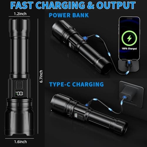 Hriovs Rechargeable LED Flashlight 99000 High Lumens, Powerful Tactical Flashlights with 6 Modes, IPX7 Waterproof, Zoomable, Super Bright for Home Outdoor Emergency Camping - Thumbnail 6