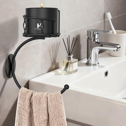 Fashion Matte Black Towel Hook with Candle Holder, Metal Sturdy Wall-Mounted Hand Towel Holder for Bathroom, Holder for Glasses, Candles and Plants, Coat Rack for Bedroom and Bathroom Decor - Thumbnail 2