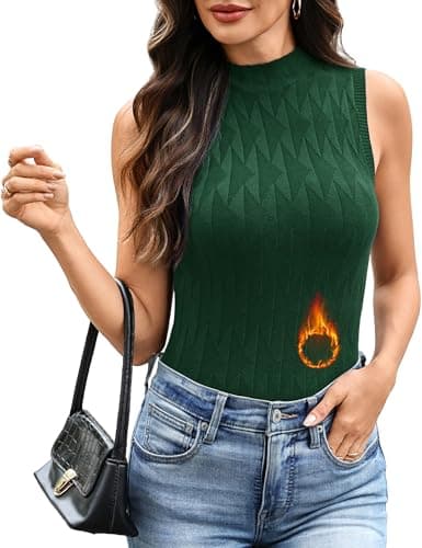 Totatuit Womens Sleeveless Mock Neck Turtleneck Tops Spring Dressy Casual Turtle Neck Sweater Vest Business Work Tank Green XL - Image 1