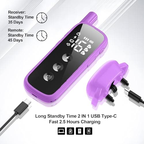 Heaflex Dog Shock Collar - 2600FT Dog Training Collar with Remote, 3 Modes(Beep/Vibration/Shock), Security Lock, IP68 Waterproof Rechargeable E-Collar for 10-120lbs All Breeds (Purple) - Thumbnail 6