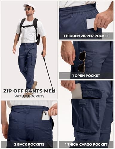 AOHIKE Cargo Pants Men Lightweight - Zip Off Convertible Cargo Pants for Men Fishing Safari, Navy Blue - Thumbnail 6