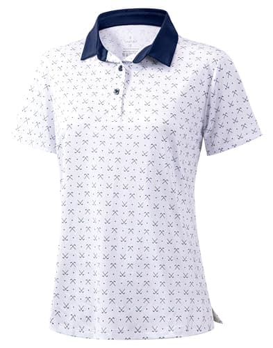 SANTINY Golf Polo Shirts for Women Short Sleeve Quick Dry 3 Buttons Collared Pickleball Shirt Summer Golf Tennis Tops (White Golf Clubs_2XL) - Image 1