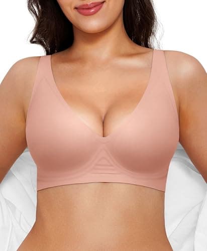 Tshirt Bras for Women No Underwire Wireless Push Up Bra Seamless Comfy Supportive Bralettes Deep V Comfortable Tshirt Bra Nude - Image 1