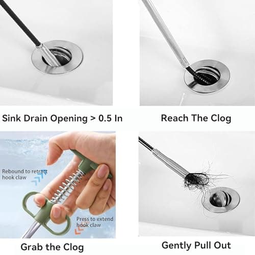 35" Flexible Drain Snake Grabber Tool, Upgraded Hair Clog Remover for Sink, Shower & Bathtub, Easy Reach Plumbing Weasel - Thumbnail 3