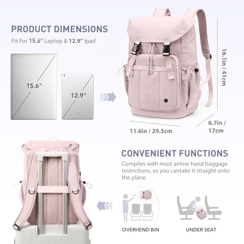 GOLF QUALITY Laptop Backpack for Women Vintage Travel Backpack Purse Casual Daypacks for Men Fashion Teacher Nurse Bag for Work Business College, Fits up to 15.6Inch Notebook,Pink - Thumbnail 4
