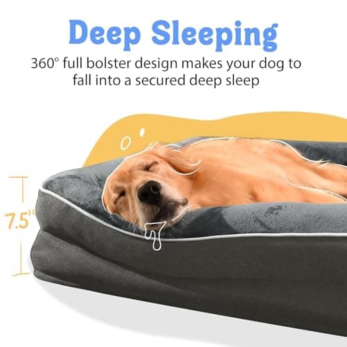 Washable Orthopedic Large Dog Bed - Removable Orthopedic Foam Dogs Beds with Bolsters Waterproof Large Dog Bed and Non-Slip Bottom Extra Large Dogs Beds Sofa - Thumbnail 3