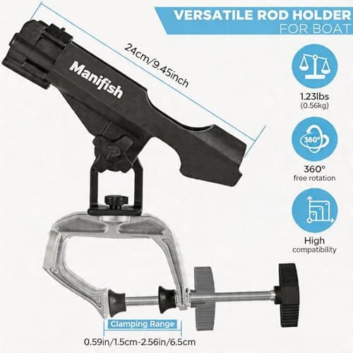 2 Pack Fishing Rod Holders for Kayak & Boat, 360° Swivel Clamp Rod Holder with Enlarged Base, Fits Round Square Tubes, Jon Boat, Canoe, Fishing Accessories - Thumbnail 4