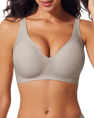 LIIJOO Push Up Bras for Women Wireless Deep V Sports Bra Seamless Comfort Bralette No Underwire Supportive Sexy Lift Everyday Workout Bra（Smoke Gray,XL Size） - Image 1