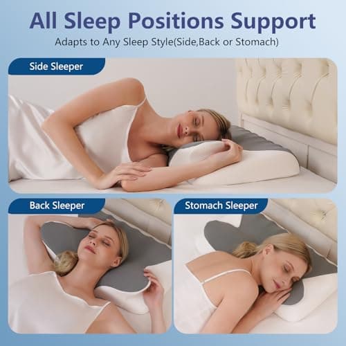 Cervical Neck Pillow for Neck Pain Relief, Ergonomic Contour Orthopedic Cooling Odorless Memory Foam Pillow, High-Density Slow Rebound, Support Side Back Stomach Sleepers with Washable Pillowcase - Thumbnail 2