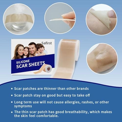 Safirst Silicone Scar Sheets 1.6"x59" Roll-1.5M Scars Removal Treatment Medical Grade Silicone Scar Tape for Skin Resuable Strip for Tummy Tuck,Incision,Keloid,C-Section,Burn,Acne Scars - Thumbnail 2