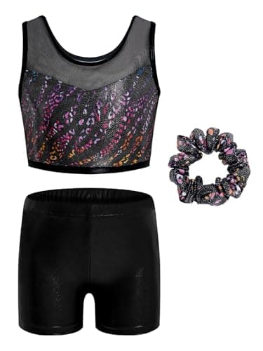 JiAmy 2 Piece Gymnastics Leotards for Girls, Sparkly Dance Biketards with Shorts Ballet Tumbling Outfit for Girl 9-10 Years - Image 1