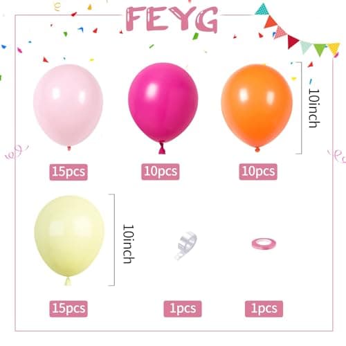 Balloons Pink Orange Yellow, 50PCS Pink Yellow Orange Balloon Arch Kit, Latex Party Balloons for Birthday Decoration Wedding Baby Shower Engagement Balloons Decoration Party Supplies - Thumbnail 2