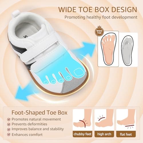 STQ KIDS Toddler Boy Shoes Wide Toe Box Barefoot Shoes Zero Drop Baby Tennis Running Shoe Lightweight Non-Slip First Walking Girls Sneakers School Classic White Black Infant Size 4 - Thumbnail 4