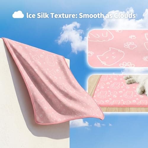 NWK Pet Cooling Mat -Q-Max>0.345 Ice Silk Cooling Mat for Dogs & Cats Portable & Washable Pet Cooling Blanket, Car Seats, Beds for Summer (Pink Cat, 27'' X 20'' X 0.3'') - Thumbnail 4