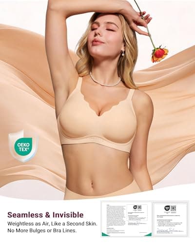 As Fairy Wireless Bras for Women No Underwire Full Coverage Jelly Lift Strong Support Push Up Scalloped Everyday Tshirt Bra Seamless Soft Daily Wear Breathable Air Hole Design(Nude 38DDD) - Thumbnail 5
