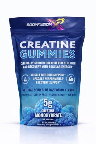 BodyFusion X Creatine Gummies 5g – Sugar Free, Vegan, Non-GMO – Muscle Strength, Recovery & Performance Support – Blue Raspberry Flavor – Anti-Melt Formula – 120 Gummies
