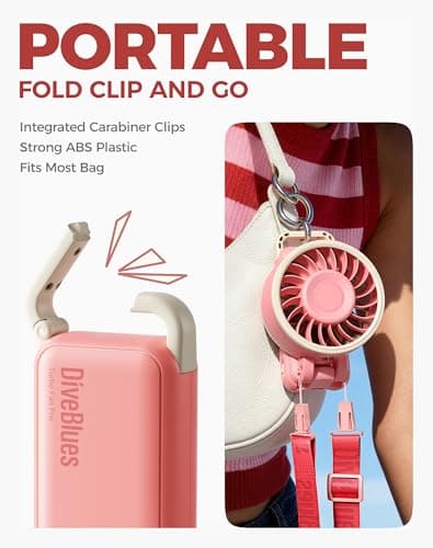 Diveblues Portable Turbo Fan, 7.4m/s High Speed Handheld Fan, 180° Foldable 4-in-1 Personal Neck Fan with Carabiner Clip, 100 Speed Stepless Control, USB-C Rechargeable for Travel, Makeup Hot Flashes - Thumbnail 3
