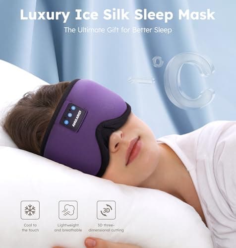 AHUIARGY Ice Silk Sleep Mask with Headphones, Sleep Headphones for Side Sleeper with 3D Cups, Bluetooth 5.4 Sleeping Eye Mask, Total Blackout Sleeping Headphones for Women Men(Purple) - Thumbnail 2