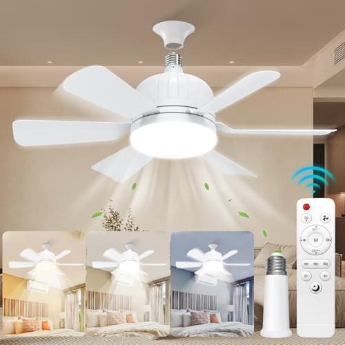 Socket Fan Light with Remote Control - socket ceiling fan 18-in ceiling fans with lights and remote Ideal for Bedroom Kitchen Dining Room and Living Room balcony Garage restaurant shop indoor.(White) - Image 1