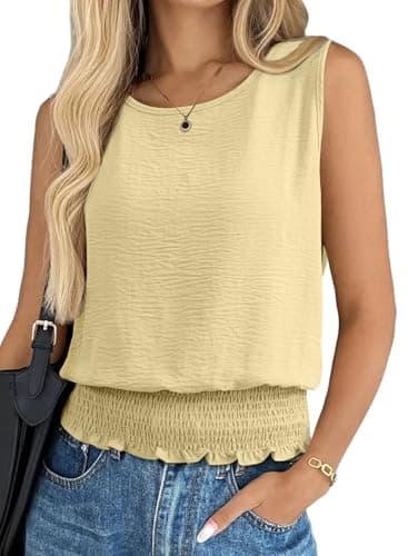BLENCOT Womens Tank Tops Summer Sleeveless Casual Boho Beach Vacation Cami Slim Fit Smocked Bottom Shirts Yellow XL - Image 1