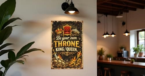 Be Your Own Throne King Queen Vintage Metal Tin Sign 8x12 Inch Motivational Wall Decor Rustic Retro Royal Chair Crown Sword Skull Art Plaque for Man Cave Office Home with Pre Drilled Holes - Thumbnail 4