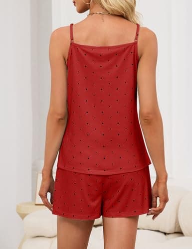 JUSTFASHIONNOW Cute Pajama Sets for Women Cami Shorts Two Piece Pajamas Set Matching Pj Polka Dots Sleeping Tank Tops Loose Fit Nightwear (Red,Medium) - Thumbnail 6