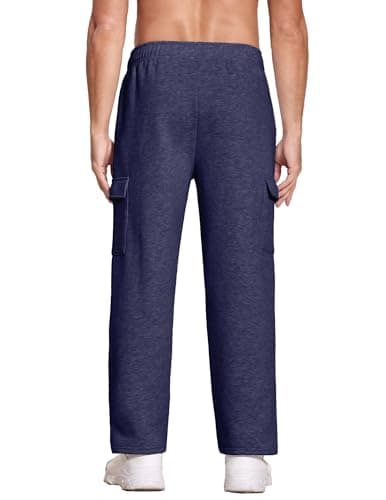 Deyeek Mens Cargo Sweatpants with Pockets Baggy Fleece Sweatpants Men Jogger Pants Winter Thick Cotton Sweat Pants for Men Navy Blue - Thumbnail 2