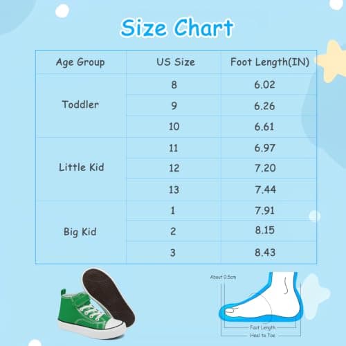 AOVOG Toddler Girls Shoes High Top Green Canvas Sneakers, Toddler Boys Walking Non-Slip Casual School Shoe, 10 - Thumbnail 6